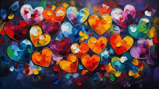 Photo colored hearts oil painting