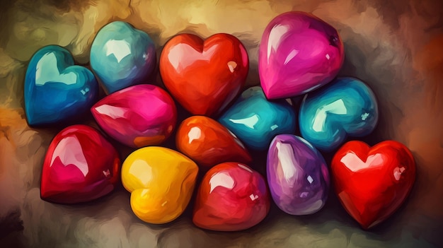 Colored Hearts Oil Painting