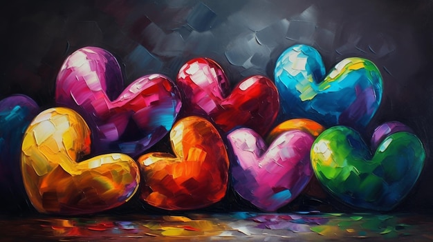 Colored Hearts Oil Painting