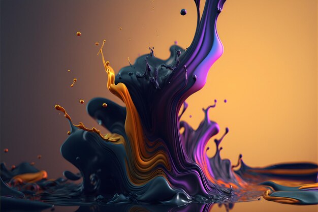 Цветной поток чернил на фоне абстрактной формы. 3D визуализация.