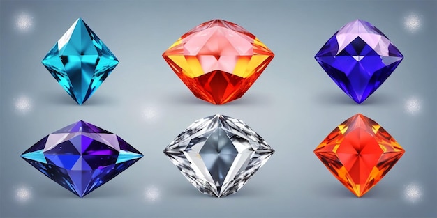 Colored and isolated realistic diamond gemstone icon set in round shapes and different colors