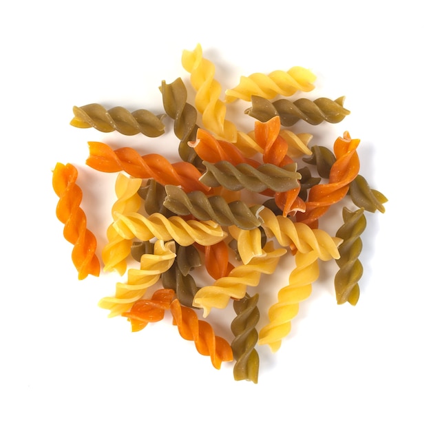 Colored italian pasta on white