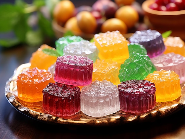 Colored jelly candies in plate