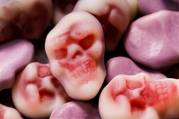 Colored jelly marmalade in the shape of skulls. sweet dessert