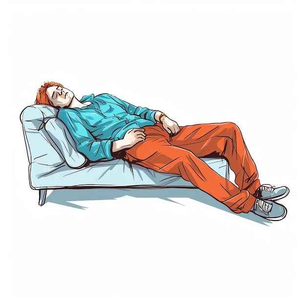 Photo colored lazy person vector line art illustration