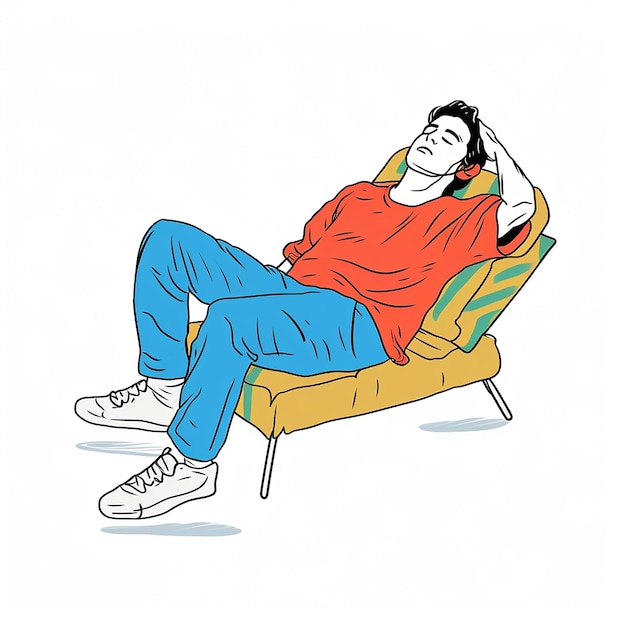 Colored Lazy Person Vector Line Art Illustration