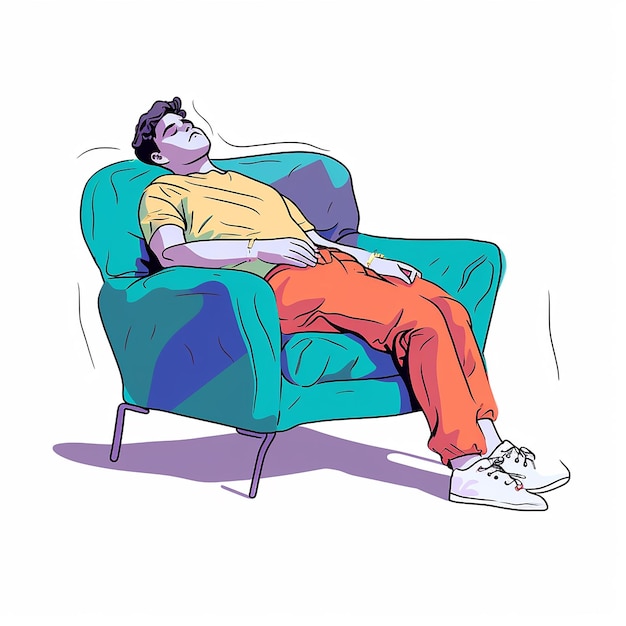 Colored Lazy Person Vector Line Art Illustration