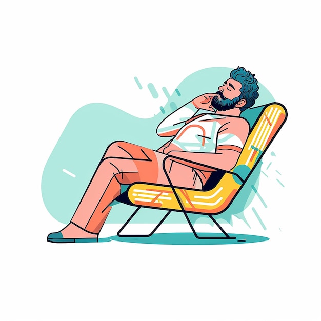 Colored Lazy Person Vector Line Art Illustration
