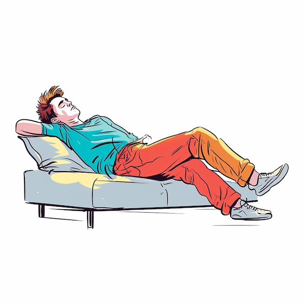 Colored Lazy Person Vector Line Art Illustration