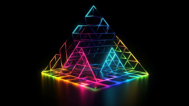 Foto forma geometrica luminosa colorata su sfondo nero