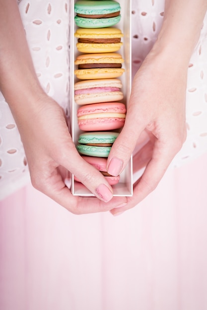 Colored macarons, copy space