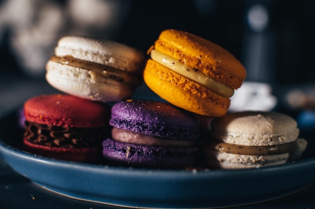 Colored macaroons on a plate