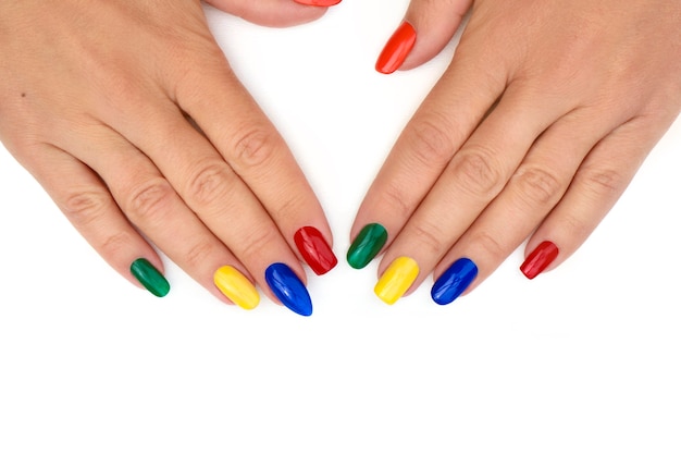 Colored manicure on different nail shapes