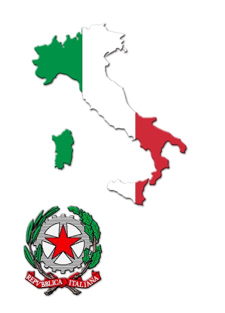 The colored map of Italy on a national arms