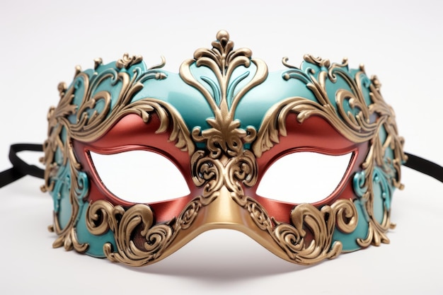 Colored Masquerade Mask with feathers on white background