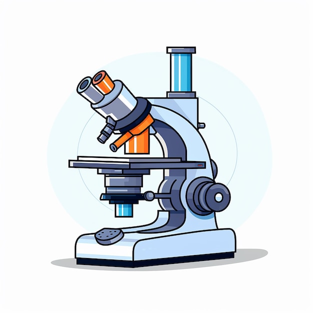 Colored Microscope Vector Line Art Illustration