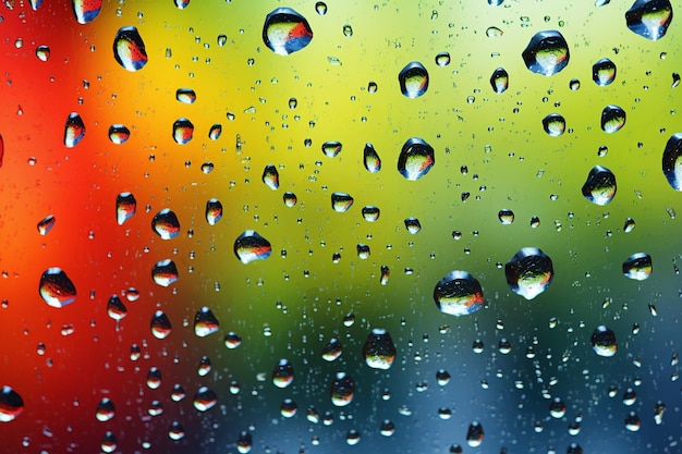 Colored misted wet glass drops realistic composition with rain stains on the window