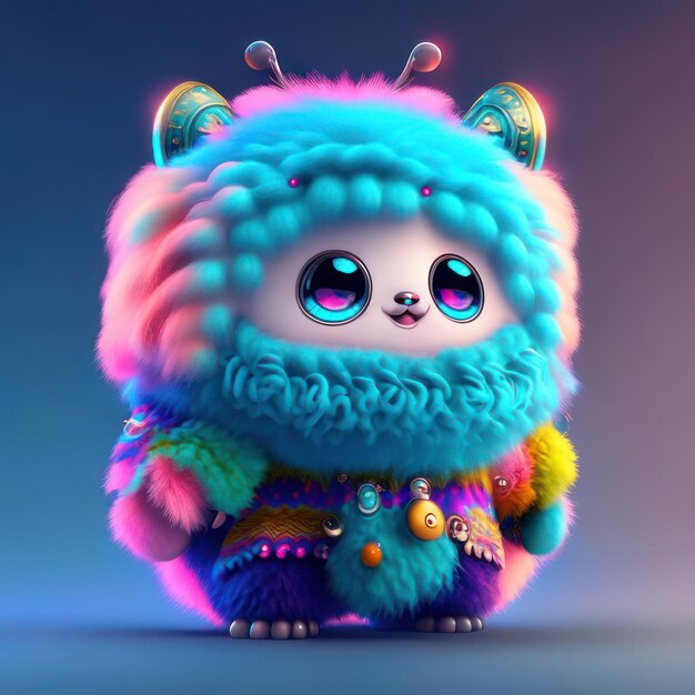 A Colored monster with big eyes in colored clothes Generative AI