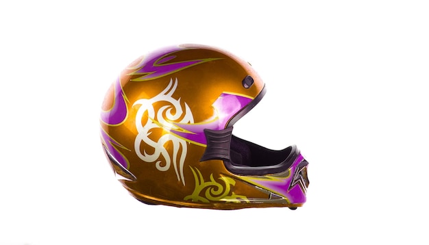 흰색 배경에 고립 된 컬러 오토바이 헬멧
