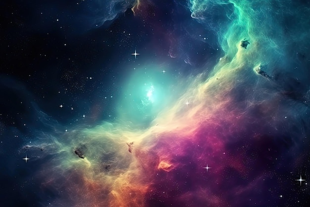 宇宙の色付き星雲と散開星団 AI が生成した星のある深宇宙のカラフルな星雲
