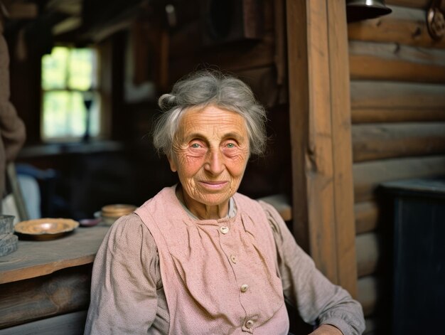 An colored old photograph of a woman from the early 1900s