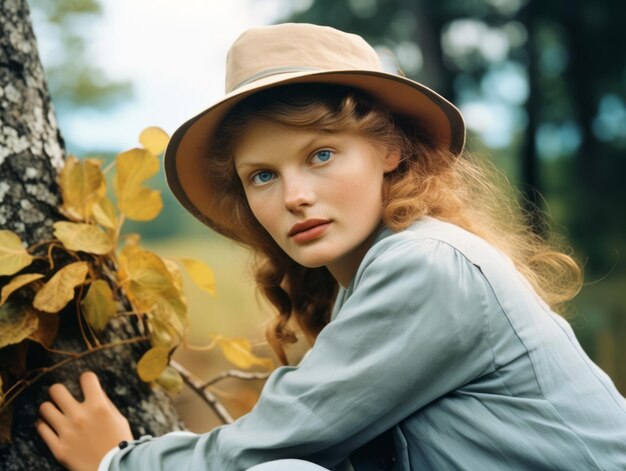 An colored old photograph of a woman from the early 1900s