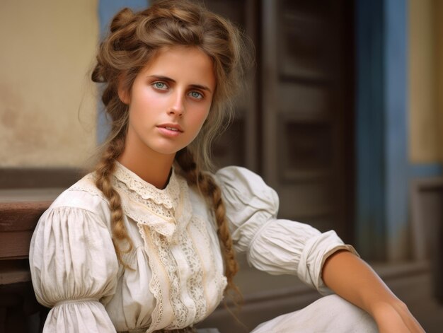 An colored old photograph of a woman from the early 1900s