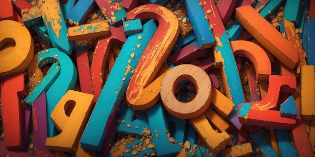 Photo colored old wooden letters and numbers