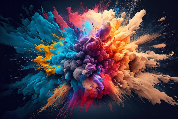 Colored paint splash isolated on black background Generative AI