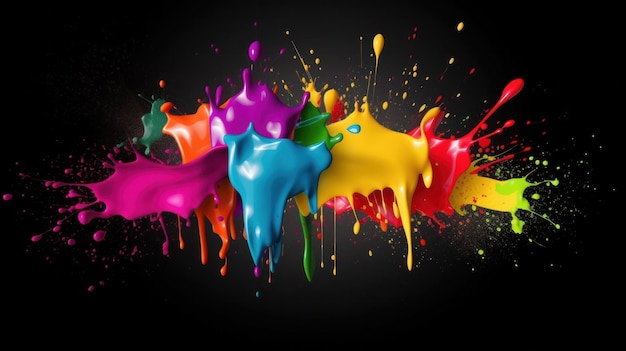 Colored paint splashes background AI generated