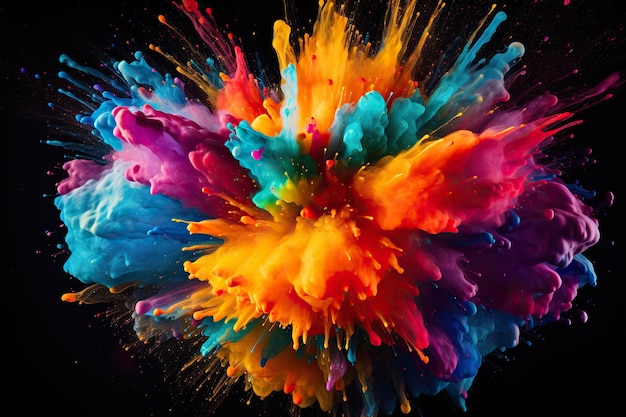 Colored paint splashes isolated on black background