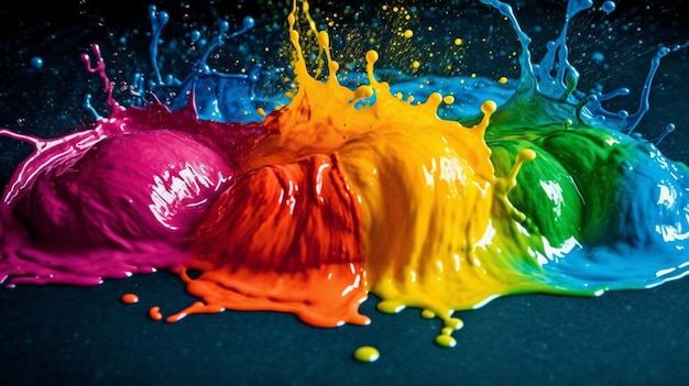 Colored paint splashing on black background Colorful paint splashing on black background