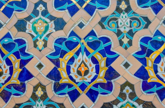 Photo colored painted tiles in the mosque.