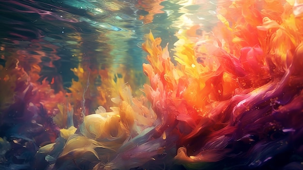 Цветные краски разлиты под водой Генеративный ИИ