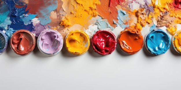 Photo colored paints in front of a white background