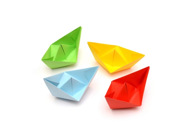 Colored paper boats origami