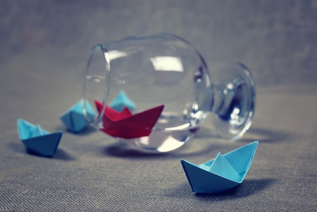 Colored paper boats