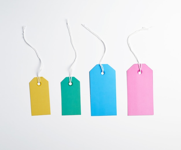 Colored paper tags on a white rope