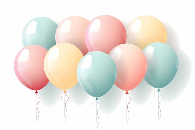 colored pastel balloons on a rope on a white background Generative AI