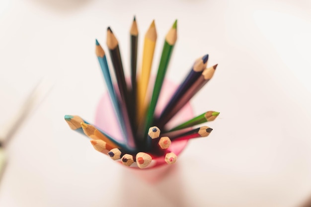 Colored pencils close up.