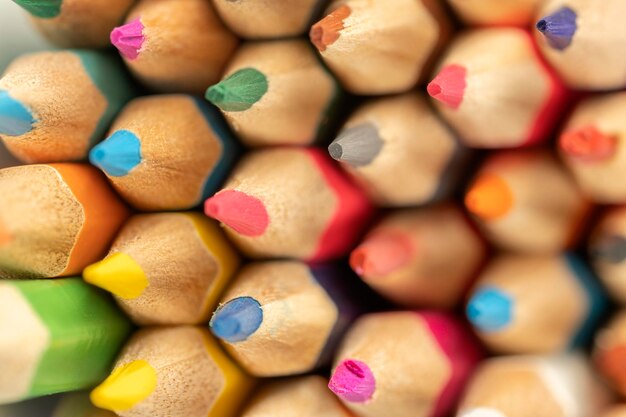 색연필 근접 촬영 매크로 샷 학교 교육 및 드로잉 기술