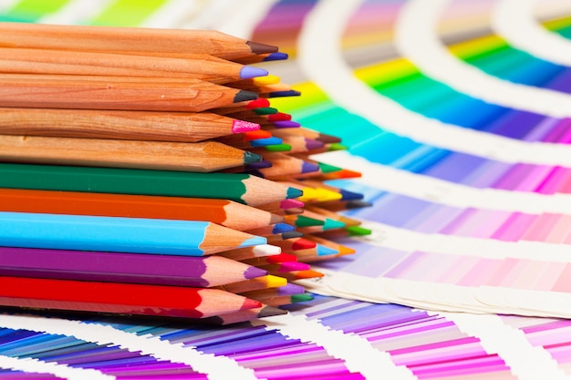 Colored pencils and color chart of all colors