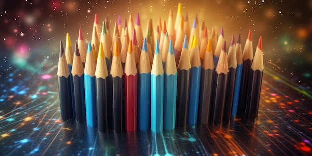 Цветные карандаши на цифровом фоне Generative AI