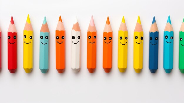 Colored pencils isolated on a white background Educational and Multinational families concept