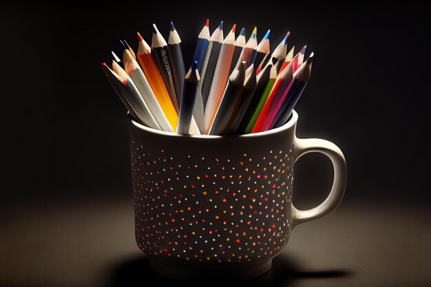 Colored pencils in a pencil case selective focus Generative Ai