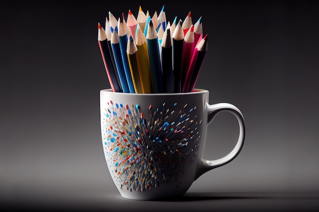 Colored pencils in a pencil case selective focus Generative Ai