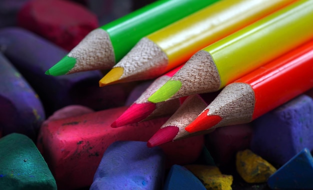 Colored pencils in a pile of colored pencils