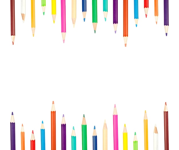 Colored pencils row isolated on a white background.