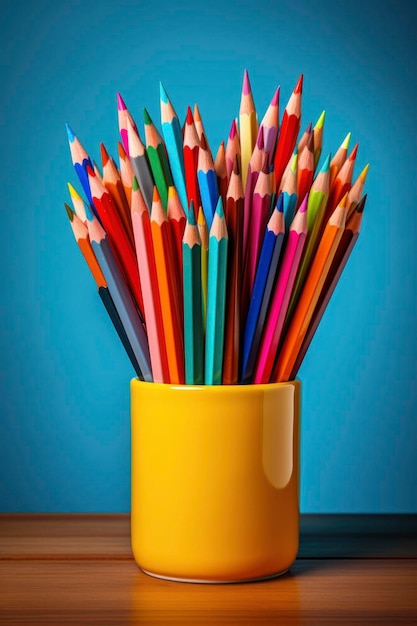 Colored pencils in the table