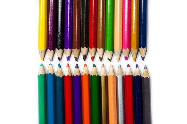 白い背景の上の色鉛筆